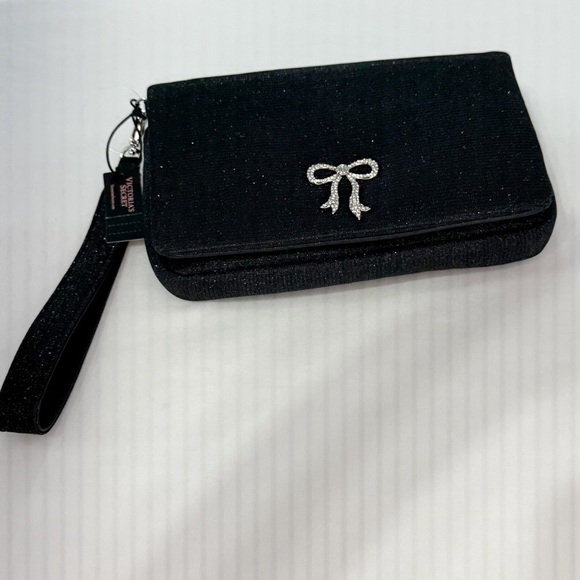 Victoria’s Secret Black Sparkle bow rhinestone accent wristlet/ phone and wallet - Picture 8 of 12